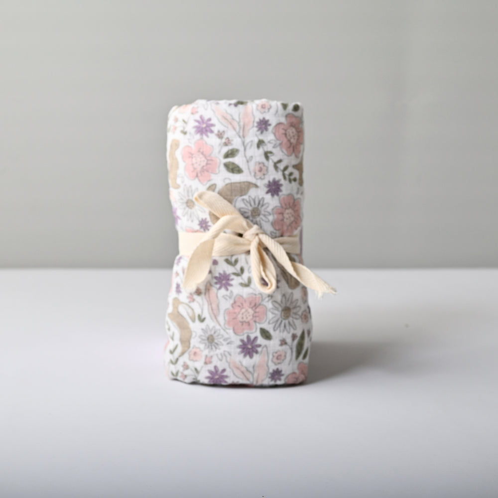 Tiny Orchard Baby Muslin Swaddle - FLORAL BUNNIES